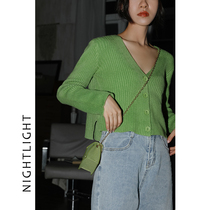 Nightlight v-neck cardigan jacket Knitted short wild sweater clavicle top heart design sense