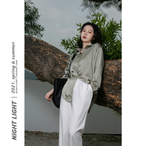 Long sleeve shirt female design feeling small crowd 2021 Early spring retro port Taste Pure color satin High End High-end Lining Clothing