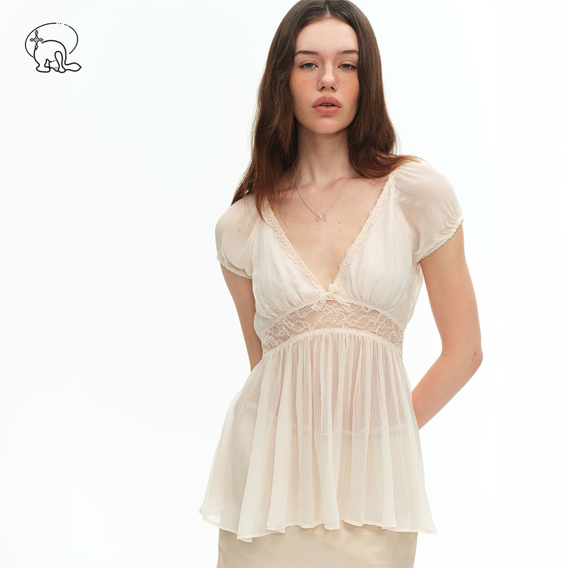 Dotyears Light Pink Lace Patchwork Rayon Top