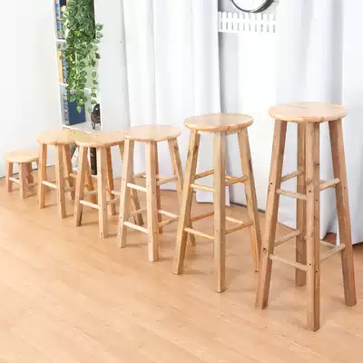 Household small bench adult tasteless solid wood stool log bar chair round stool oak ladder stool bar chair
