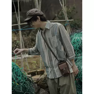 Japanese retro vertical stripe seven-quarter sleeve shirt male summer loose college style hipster student casual coat tide