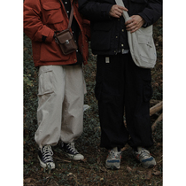 Crisis youth casual leg pants mens Tide brand autumn big pocket overalls loose Japanese retro wide leg pants