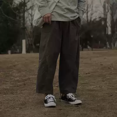 Summer thin retro frilled wide legs loose overalls men's Japanese straight Joker nine casual pants men's tide