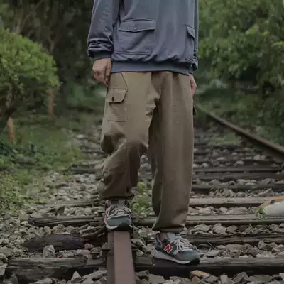 Crisis youth autumn retro side pocket overalls men and Japanese students loose straight drawstring casual pants