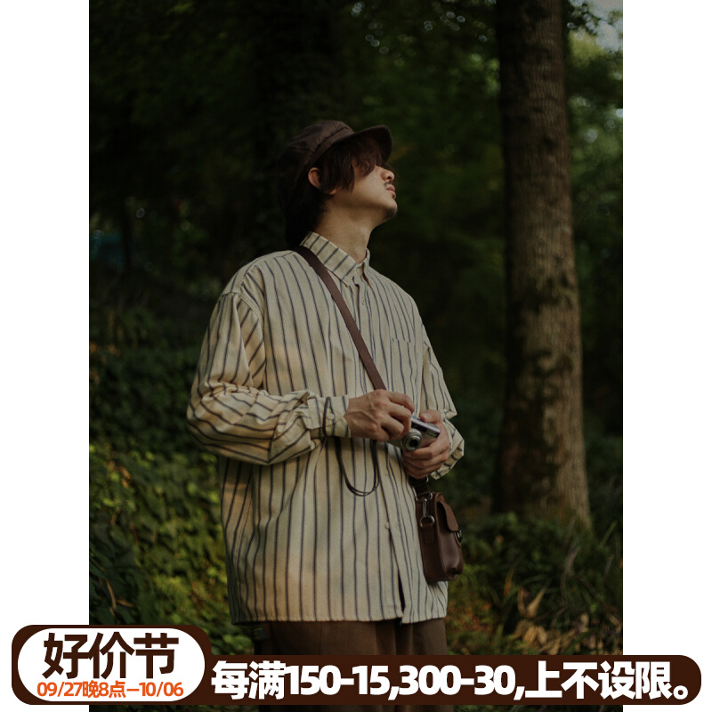 Crisis Youth Male Long sleeves Striped Shirt New Spring Autumn Ancient Dress Day Ensemble Teen Retro Easy Blouse Tide-Taobao