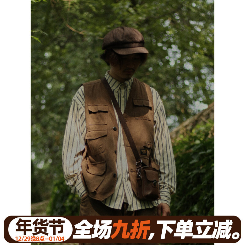 Crisis youth multi-pocket vest men's trendy layering new Japanese style wear retro tooling casual trendy brand vest