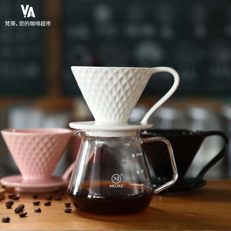 Ceramic coffee filter cup Diamond-shaped V60 hand-brewed coffee filter cup single-hole threaded filter cup with spoon