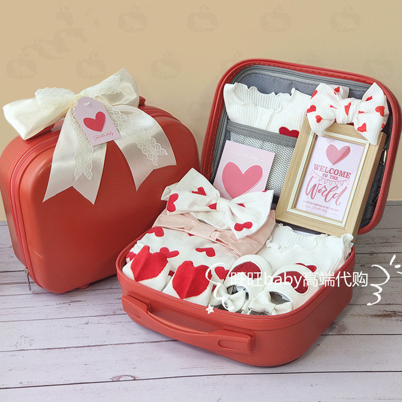Spring and summer baby girl suit gift box red festive princess dress baby girl full moon hundred days birthday gift autumn and winter