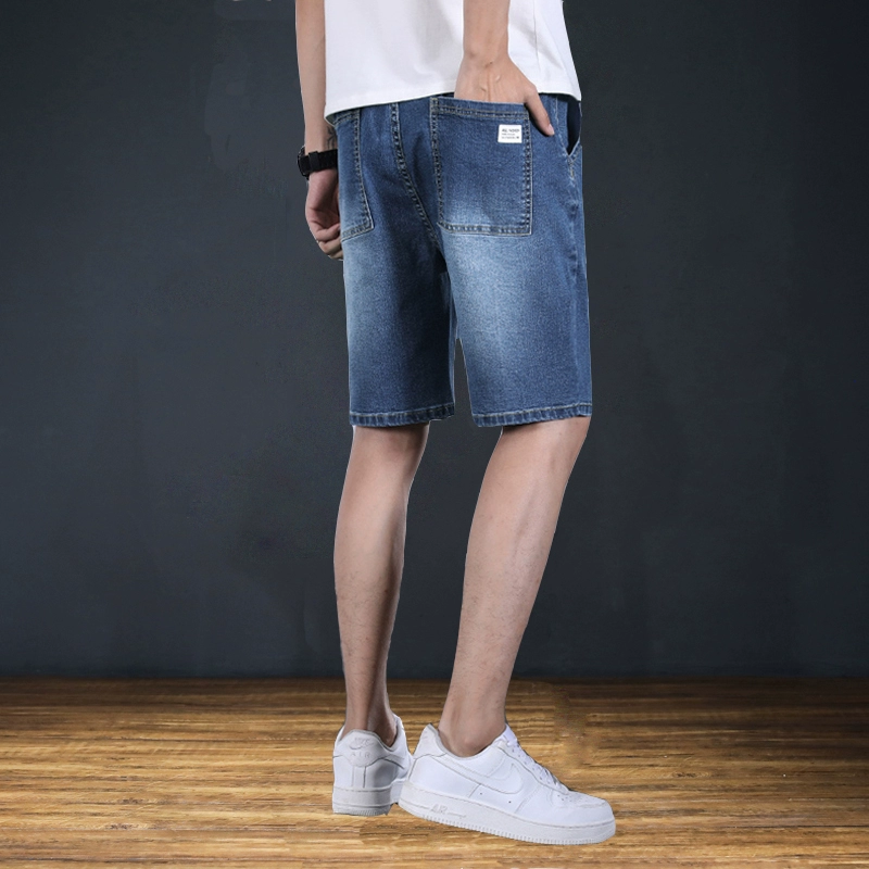 Quần short nam denim mùa hè mỏng xu hướng mùa hè quần xòe rộng quần ống rộng năm điểm quần nam - Quần jean