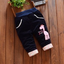 Children's winter cotton pants female baby leggings plus velvet padded open pants 0-1-2-3-year-old girls casual pants