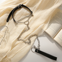 Love chain sexy neck collar clavicle chain training neck ring black leather sexy lingerie accessories adjustable flirting