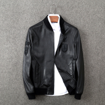 Deerskin motorcycle leather jacket imported goatskin leather slim-fit short simple baseball suit Leather leather men