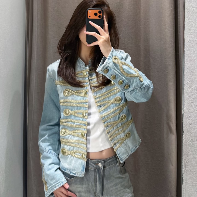 2026 Autumn Women's Za Style Round Neck Button Decor Napoleon Denim Jacket Coat 2569270 406