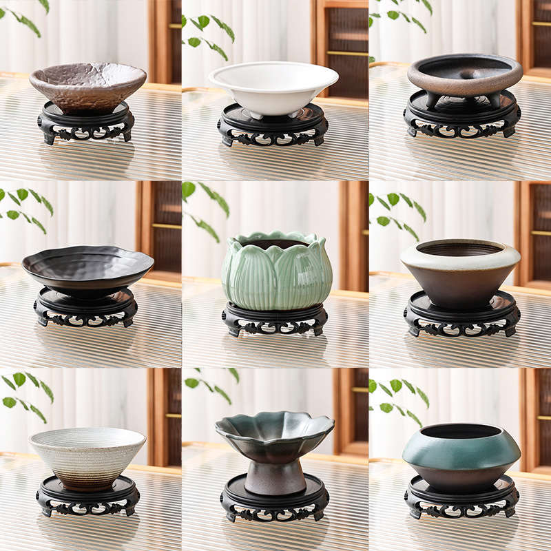 Non-Porous Ceramic Luogen Flower Pot for Planting Ginger, Zen Style Special Hydroponic Pot for Water Lilies, Pennywort, Moss, and Daffodils