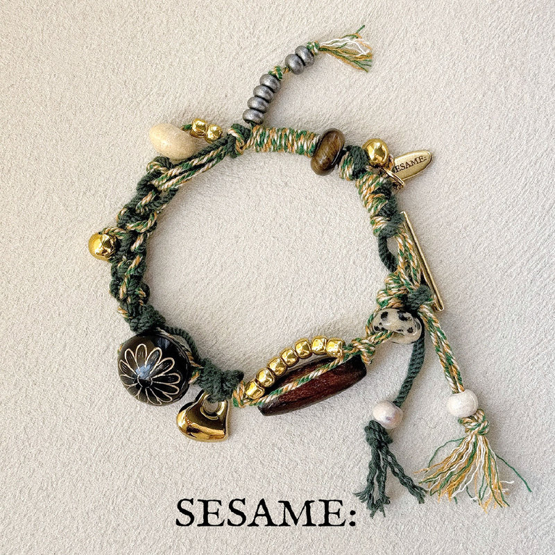New Year's Gift Spring Floral Green Heart Bracelet Tibetan-Style Woven Ethnic Retro Handmade Bracelet