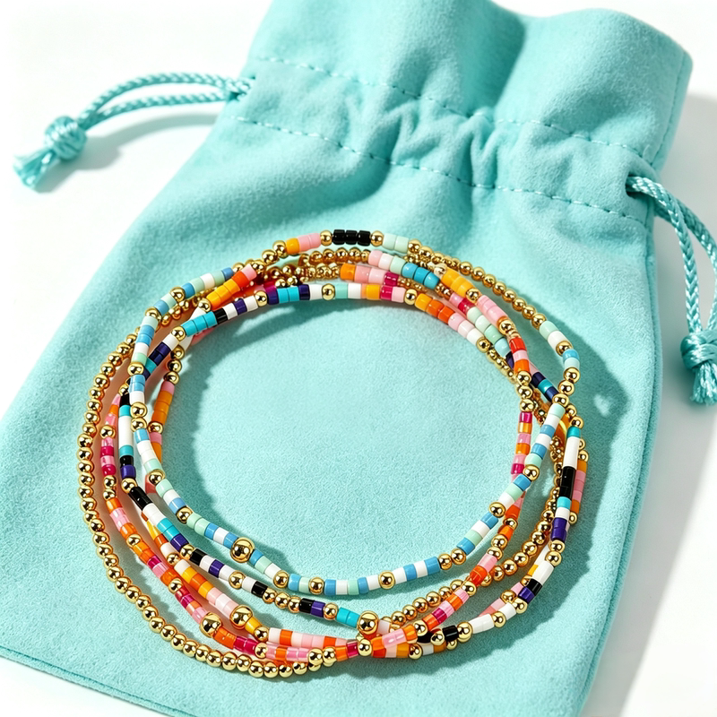 European and American Fashion Blogger Enew's Same Style High-Quality Gold Bead Women's Layered Antique Bead Multi-Layered Colorful Bracelet Light Luxury European and American Fashion Blogger Enew's Same Style High-Quality Gold Bead Women's Layered Antique Bead Multi-Layered Colorful Bracelet Light Luxury