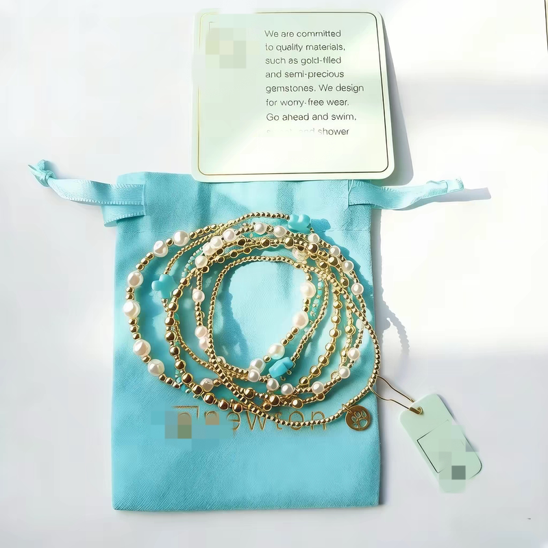 European and American Fashion Blogger Enew's Same High-Quality Blue Cross Pearl Bracelet for Women, Gold Bead String Set, Color-Preserving