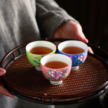 Dehua ceramic imitation enamel color grilled flowers Kung Fu tea cup Large master cup tea cup Personal cup tea set Tea single cup