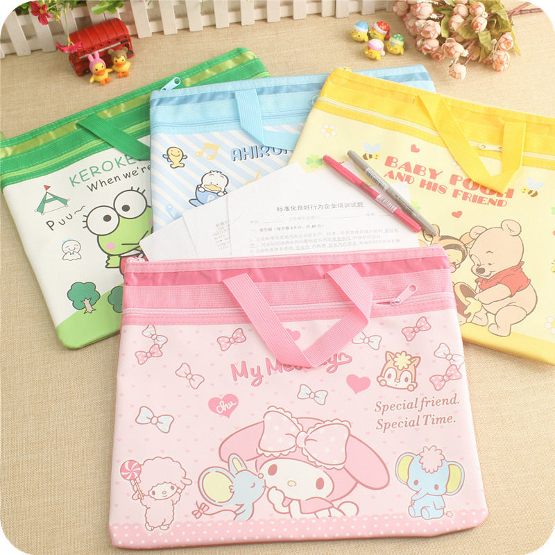 A4 Double Layer File Bag Japan-Japan Cartoon Large Capacity Cashier Bags Children Students Cram Bags Small Carry-on Bags