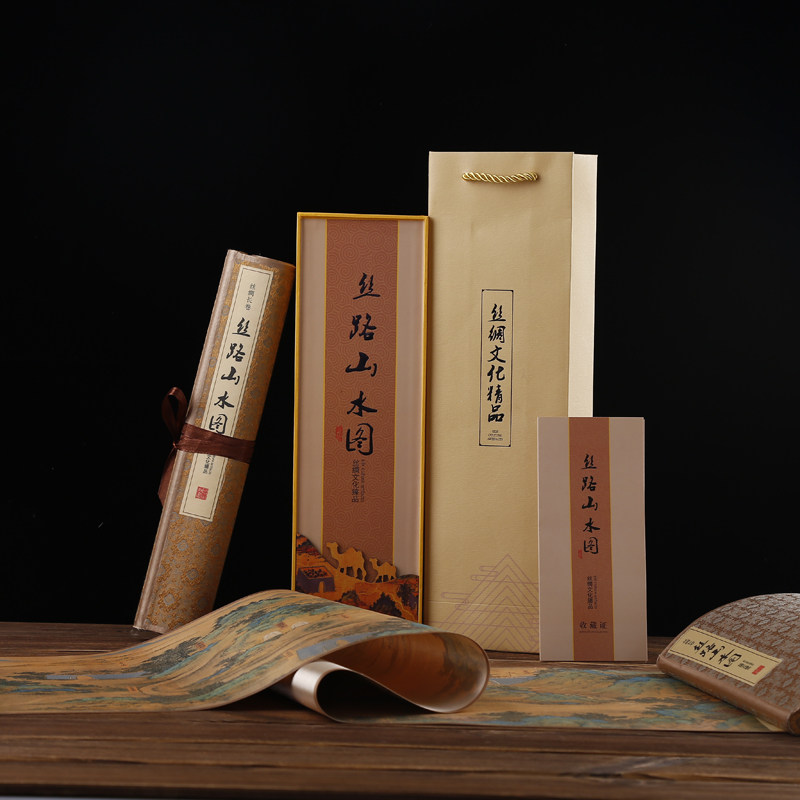 Silk Road Landscape Map Beijing Featured Gift Genuine Silk Painted to generate Tibetan Foreign Affairs Gift Tourism Souvenirs