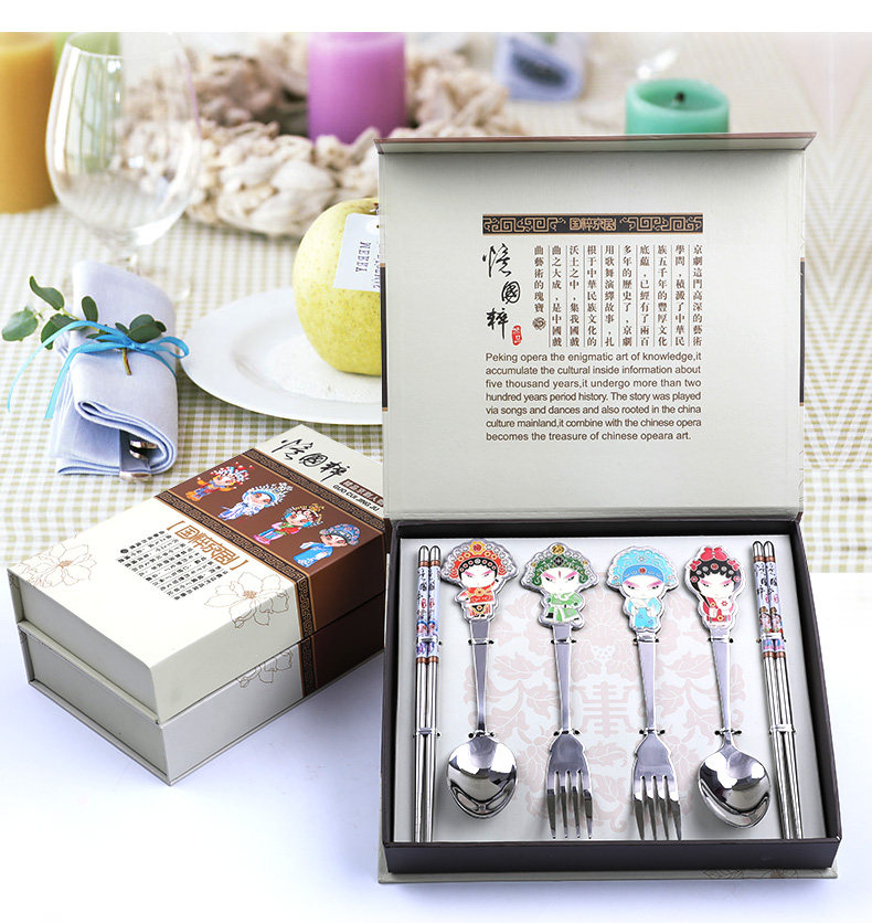 Peking opera face cutlery knife fork chopsticks group Chinese style gifts abroad gifts to send foreigners custom LOGO
