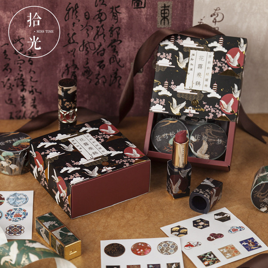 ten light oil and paper adhesive tape gift box Fog Fly Crane Cherry Blossom Trees Next Month Light Solo Bronzed Sticker Handbill Suit
