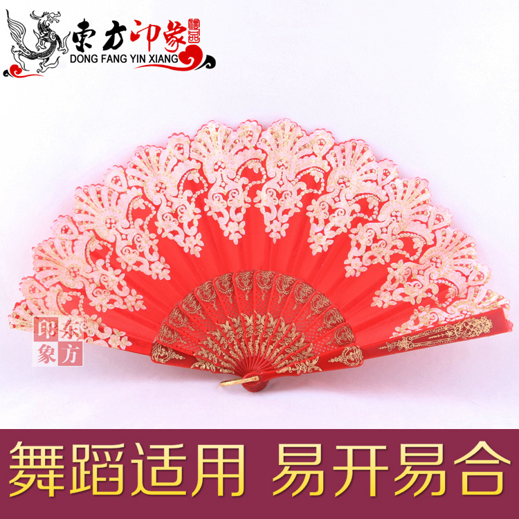 Seven Wing Chun dance fan Dancing Fan Easy Opening Lady Folding Fan Lace Stage Props Fan Red Black