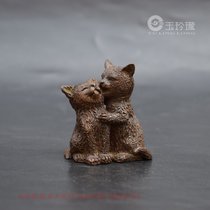 Pure solid copper cat small piece of fine copper fine copper graving tea course copper paste hand to antique copper