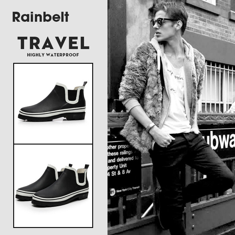 Fashion Men's Rain Shoes Low Help Non-slip Waterproof Shoes Light Summer Outwear Abrasion Resistant Rubber Short Cylinder Rain Boots Male Tide