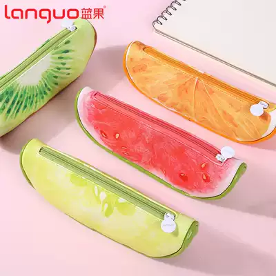 Blue fruit pen bag candy color fruit doctrine creative student stationery bag simple cute large capacity jelly pencil box pencil case female simple primary school students cute ins tide girl transparent pen box