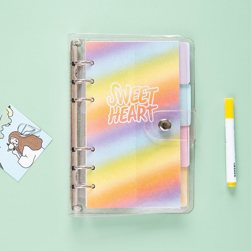 Blue fruit girl heart bursting loose-leaf notebook detachable pink cute rainbow sugar buckle notebook Simple ins wind cute net red transparent student notepad Fairy diary