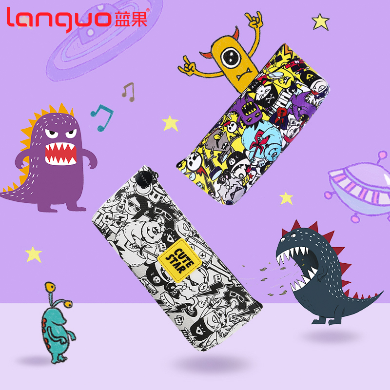 Blue Fruits Pen Bag Cute Planet Cartoon Boy Cool Kids Creativity PU Lead Pencil Case Elementary School Kids Cute Personalities Wins Weird Tide Cool Kindergarten Monster Pen Bags Original High School Students Stationery