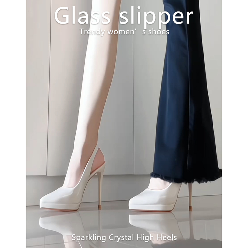 Pointed Toe Sandals for Women 2026 New Style White High Heels Waterproof Platform Comfortable Closed-Toe Shoes Summer 10cm