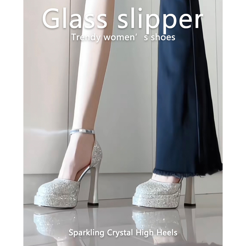 2026 New Waterproof Platform High Heels Women's Stiletto 12cm Ultra-High Heel Mary Jane Shoes Bride Wedding Dress Crystal Shoes