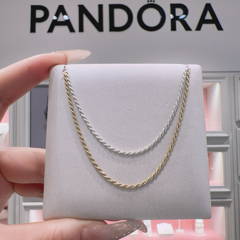 Pandora Rope Chain Necklace 394687 Woven Texture Gold and Silver Layered 364687 Plain Chain Gift Pandora Rope Chain Necklace 394687 Woven Texture Gold and Silver Layered 364687 Plain Chain Gift