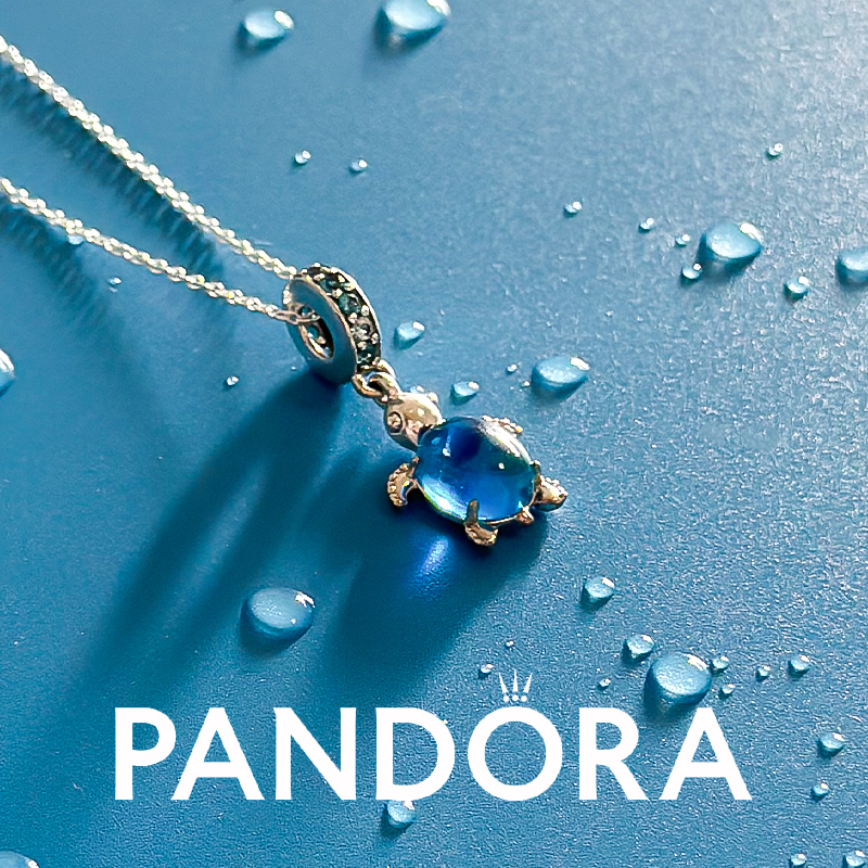 Pandora Ocean Series Pendant Blue Glass Turtle Necklace Sterling Silver Fashion Women 798939C01