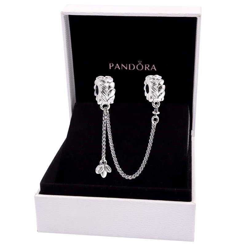 Pandora Official Website Genuine 925 Silver Wheat Spike Vitality Grain Safety Chain Bracelet Beaded for Women 797588
