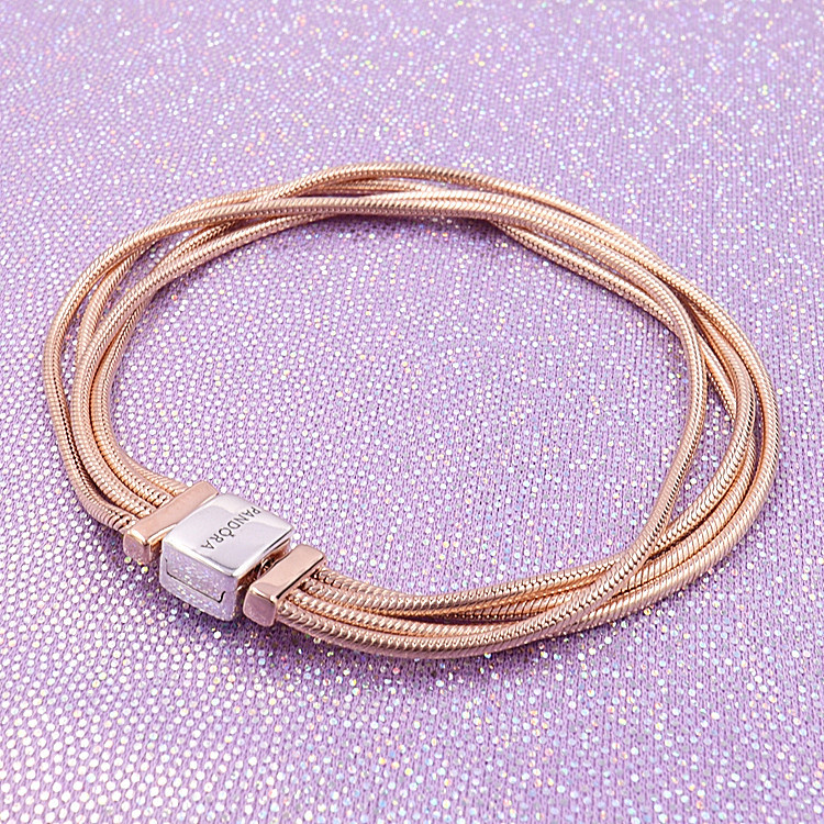 Clearance Pandora Official Website Rose Gold Reflexions Multi-Circle Snake Chain Bracelet for Women 588782C00