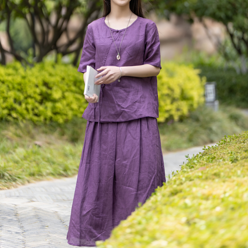 Yu muốn (Qinger) người trà phụ nữ Trung Quốc mặc cổ điển nghệ thuật loose-fitting lớn mã lanh mùa hè ngắn tay hàng đầu