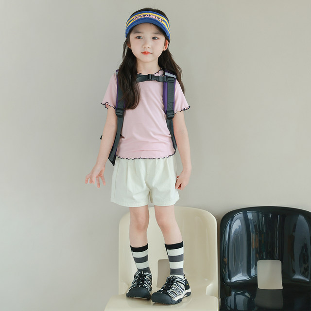 utouto Big Ear Elephant Girls Pleated Solid Color Shorts 2024 Summer Style Baby Girls Solid Color Casual All-match Pants