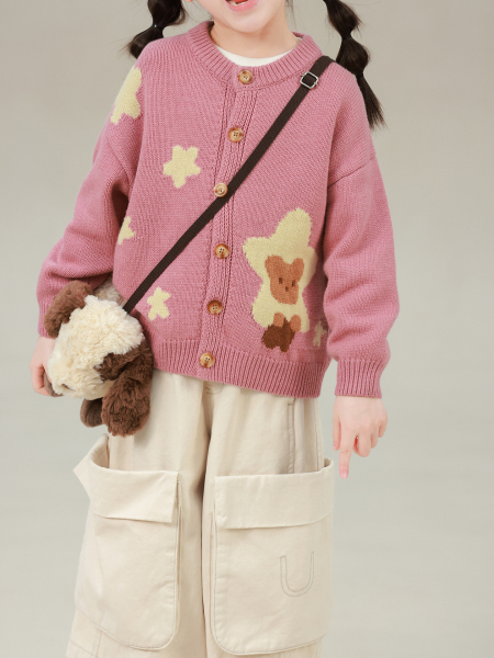 Big-Eared Elephant Cartoon Pattern Sweater Cardigan for Girls, 2026 Autumn New Model, Baoer Knitted Animal Long-Sleeve Top — 4