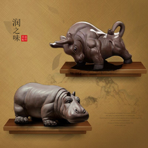 Yixing purple sand handmade Hippo tea pet tea set Big buffalo tea Pet tea tray Rhinoceros Purple Sand tea pet tea table small ornaments