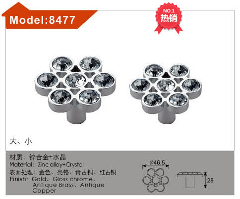 Whole cabinet handle single hole crystal handle series 8477 wine cabinet wardrobe door handle bedside table drawer crystal handle