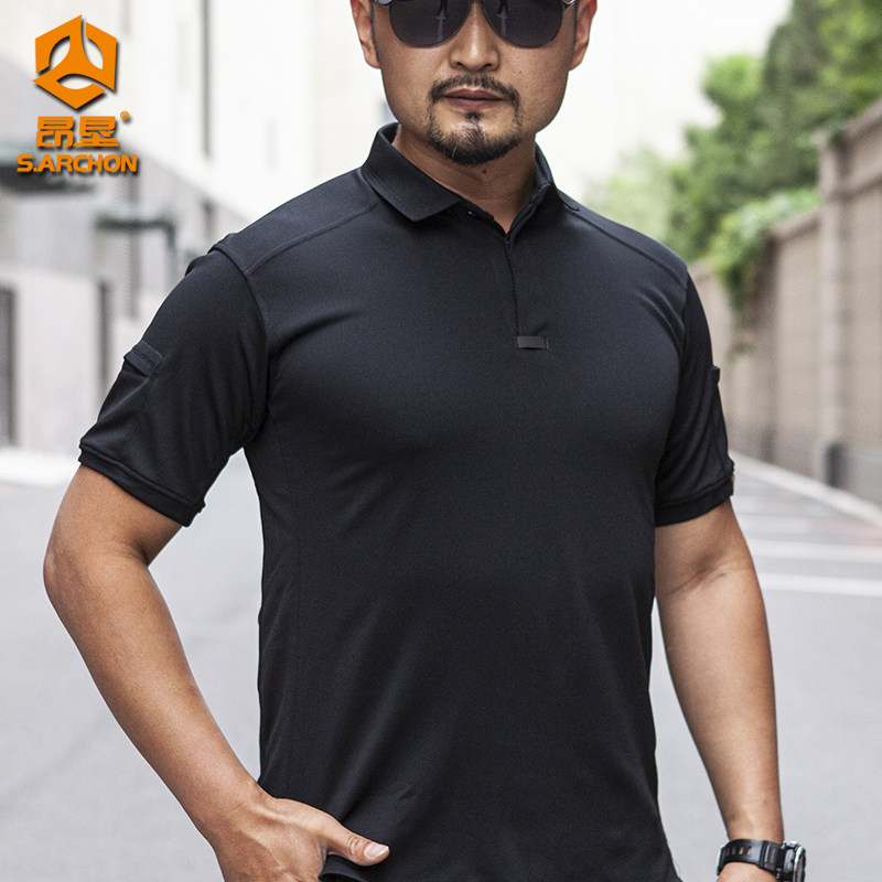 Instructor Tactical Summer Outdoor Speed Dry T-shirt Male turnover Short sleeves Loose Arms semi-cuff Laurun Horse polo POLO
