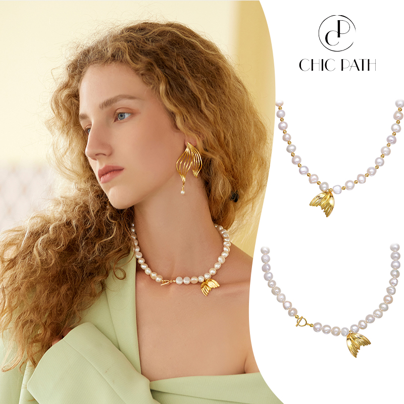 VIVALANDS designer mermaid shaped Baroque pearl necklace female choker retro niche Tide