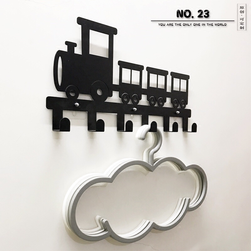 Train Wall Decoration Without Mark Adhesive Hanger Key Hook Individuality Iron Art Creative Door Rear Cloakhat Shelf New Product