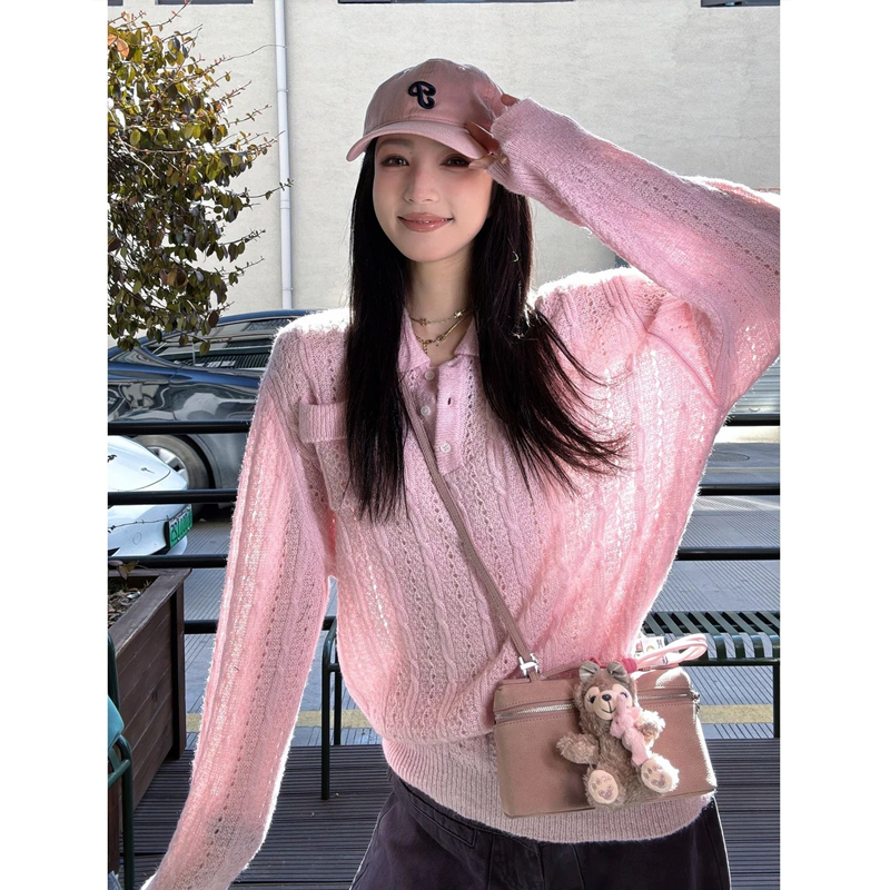 Huohuo Sanqing Same Style Lazy Style Hollow-Out Knit Sweater Loose and Elegant Versatile Top Dg002