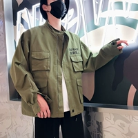 Phong cách Hồng Kông đẹp trai phiên bản Hàn Quốc của xu hướng áo khoác nam hoang dã giản dị đầy đủ độc ác áo gió công cụ đơn giản áo jean nam