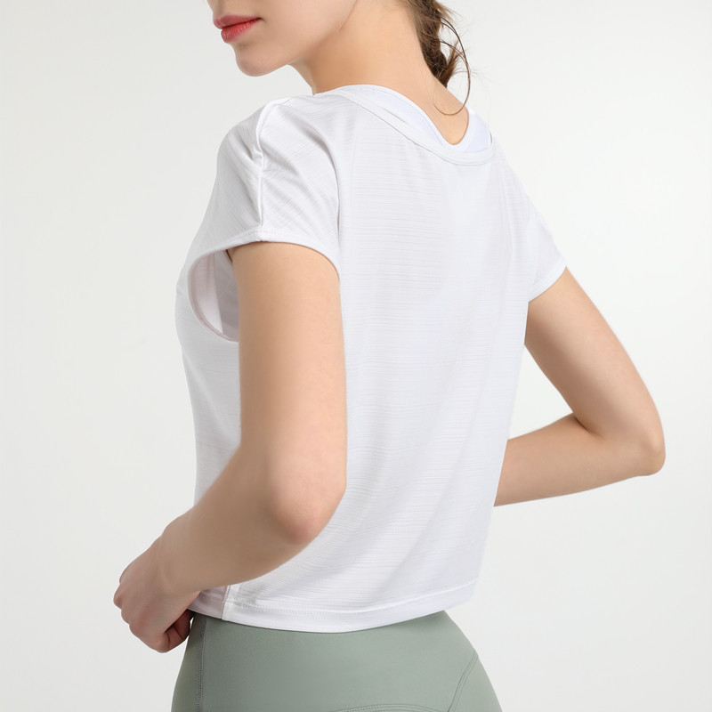 lulu fashion quick-drying yoga clothes sports running short-sleeved temperament top dance training elastic fitness clothes women