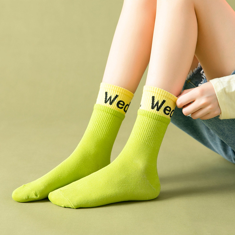 Lady Double Rome Mouth Silo Socks Full Cotton Color Sports Socks Street Boomers Sports Casual Socks-Taobao
